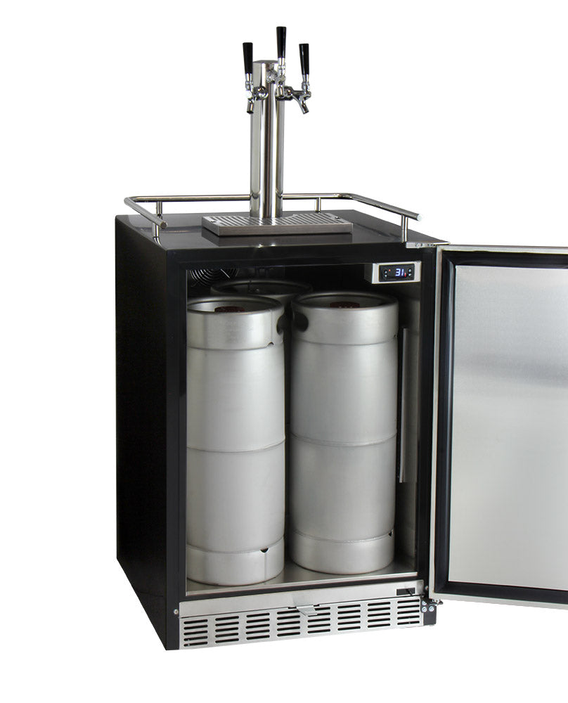 24" Wide Triple Tap Stainless Steel Built-In Left Hinge Digital Kegerator with Kit-Kegerators-The Wine Cooler Club