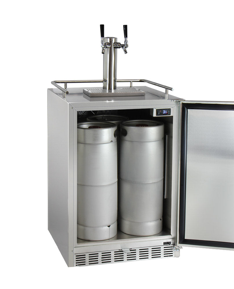 24" Wide Dual Tap All Stainless Steel Outdoor Built-In Right Hinge Kegerator with Kit-Kegerators-The Wine Cooler Club