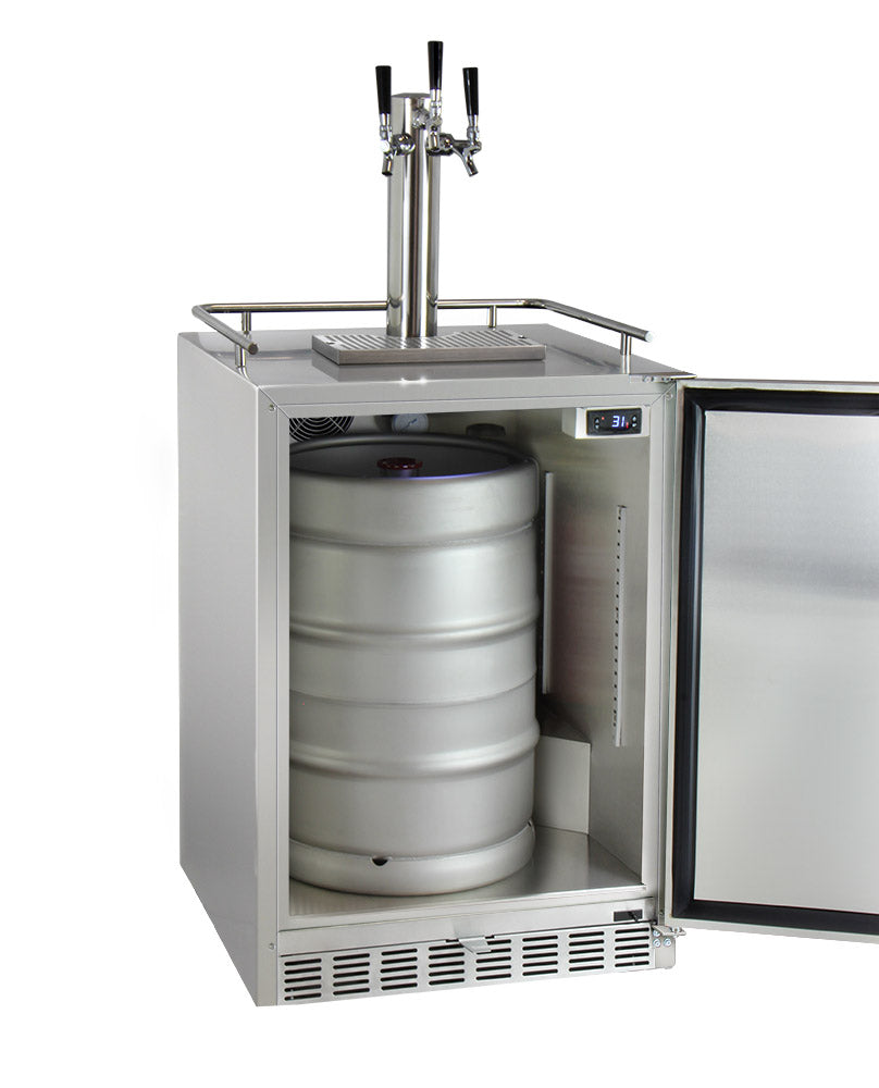 24" Wide Triple Tap All Stainless Steel Outdoor Built-In Right Hinge Kegerator with Kit-Kegerators-The Wine Cooler Club