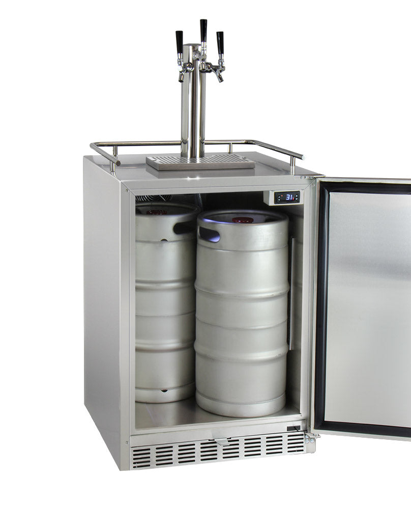 24" Wide Cold Brew Coffee Triple Tap All Stainless Steel Outdoor Built-In Right Hinge Kegerator-Kegerators-The Wine Cooler Club