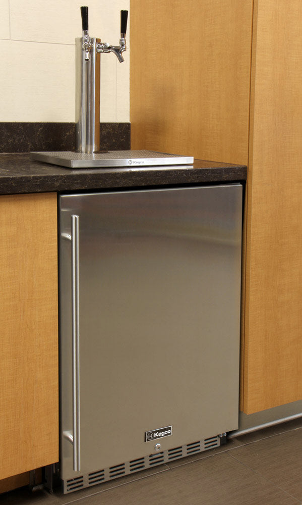 24" Wide Dual Tap Stainless Steel Built-In Left Hinge Kegerator with Kit-Kegerators-The Wine Cooler Club