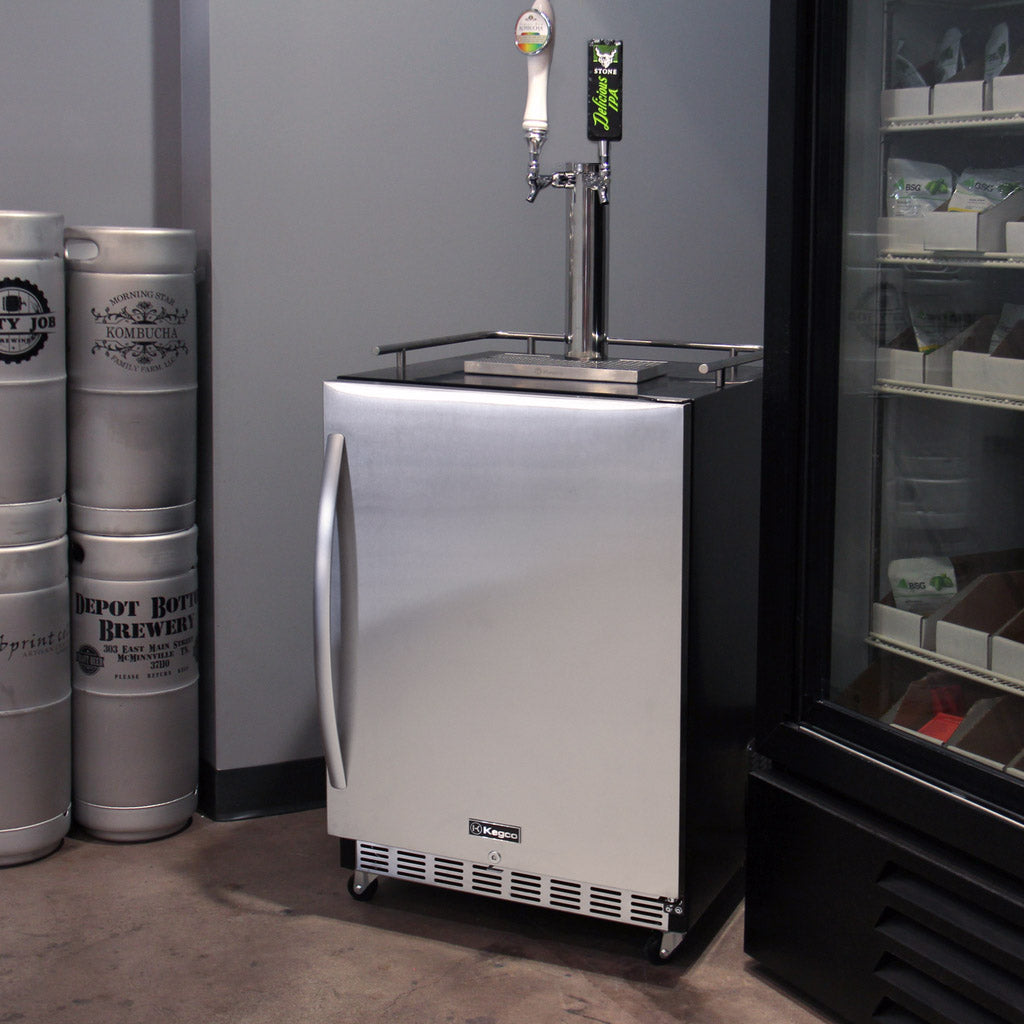 24" Wide Dual Tap Stainless Steel Commercial Right Hinge Built-In Kegerator with Kit-Kegerators-The Wine Cooler Club