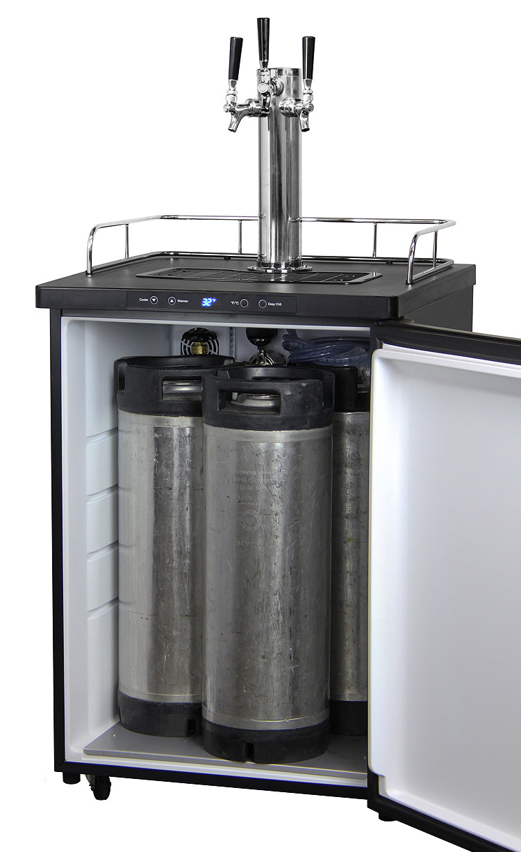 24" Wide Kombucha Triple Tap Black Kegerator-Kegerators-The Wine Cooler Club