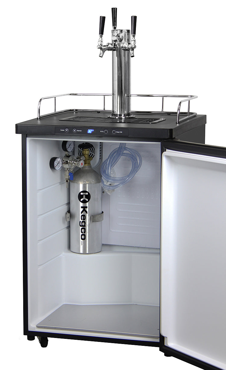 24" Wide Kombucha Triple Tap Black Kegerator-Kegerators-The Wine Cooler Club