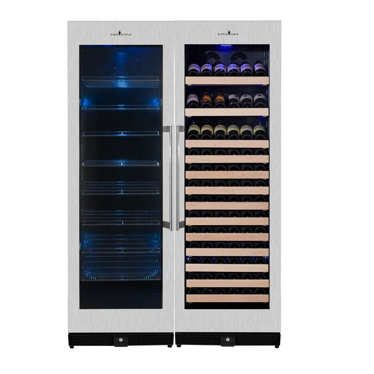 Kingsbottle 72" Large Wine And Beverage Cooler Drinks Combo With Clear Door KBU170BW2-FG-Wine and Beverage Fridges-The Wine Cooler Club