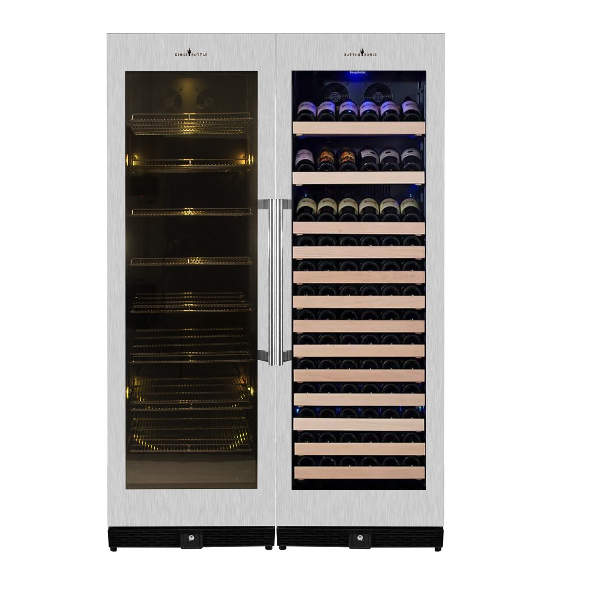 Kingsbottle 72" Large Wine And Beverage Cooler Drinks Combo With Clear Door KBU170BW2-FG-Wine and Beverage Fridges-The Wine Cooler Club