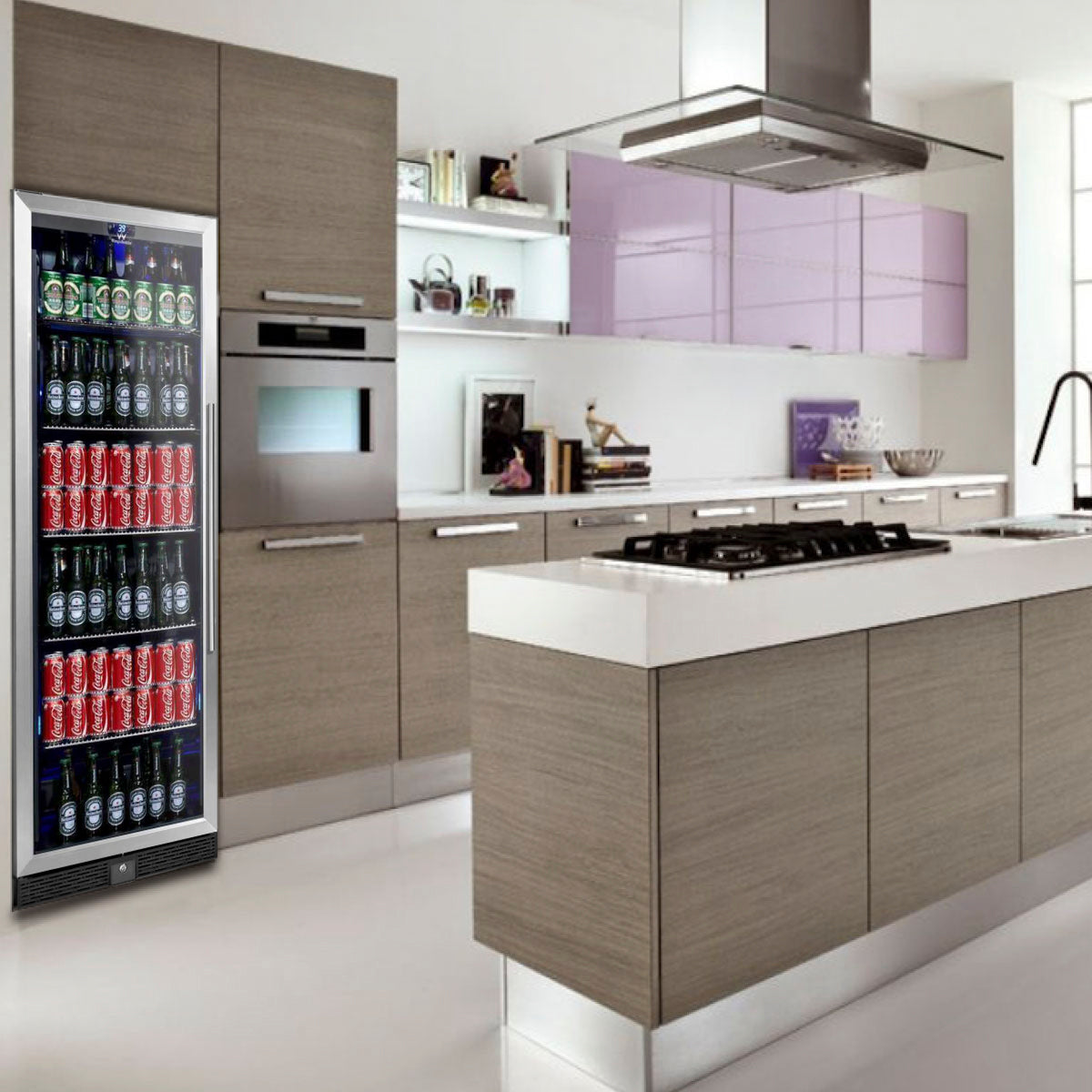 Kingsbottle 72" Large Beverage Refrigerator With Clear Glass Door KBU170BX-SS, LHH-Wine Coolers-The Wine Cooler Club