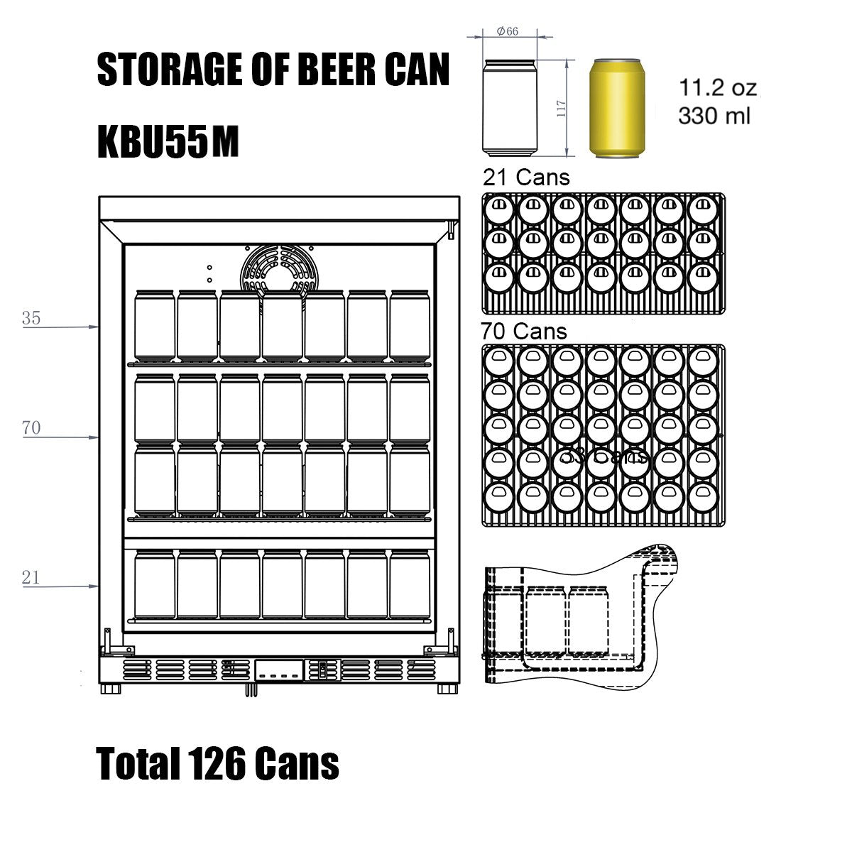 Kingsbottle 24 Inch Under Counter Beer Cooler Drinks Stainless Steel KBU55M, RHH-Wine Coolers-The Wine Cooler Club