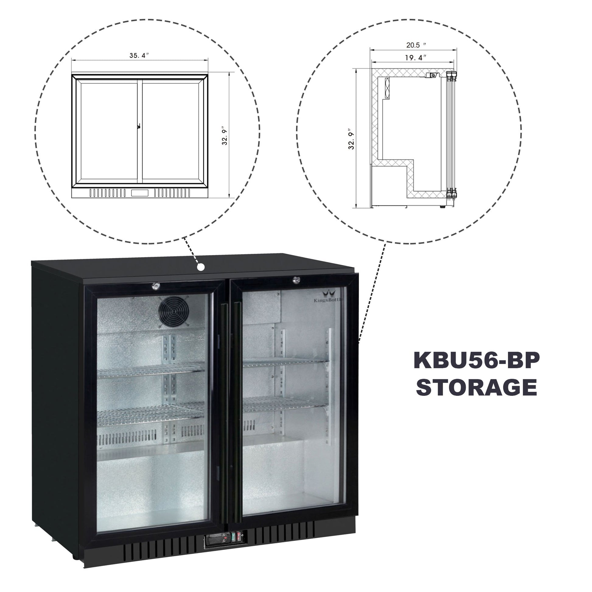 Kingsbottle Commercial Grade Back Bar Fridge, 2 Self-closing Glass Door KBU56BP-Wine Coolers-The Wine Cooler Club