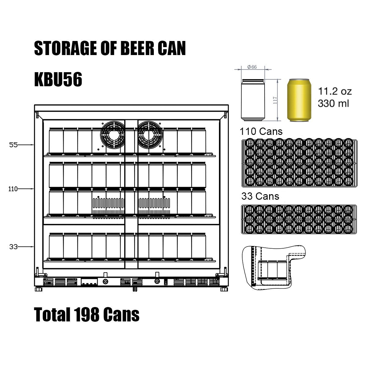 Kingsbottle 36 Inch Heating Glass 2 Door Built In Beverage Fridge KBU56M-Wine Coolers-The Wine Cooler Club