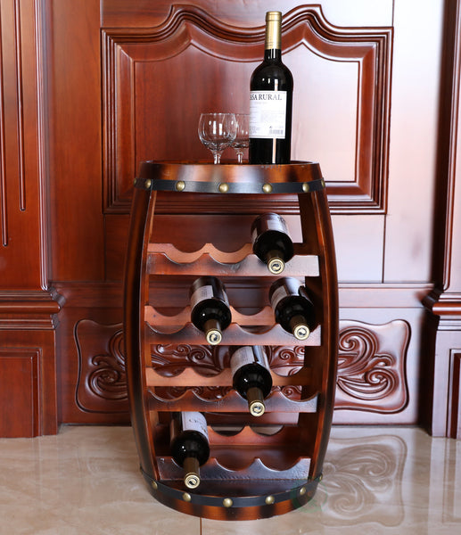 Wooden Barrel Shaped 14 Bottle Wine Rack QI003283-Wine Bottle Holders-The Wine Cooler Club