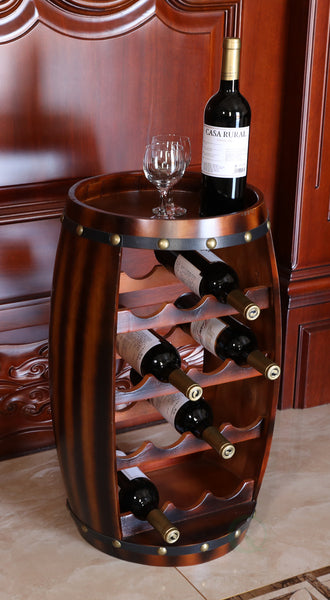 Wooden Barrel Shaped 14 Bottle Wine Rack QI003283-Wine Bottle Holders-The Wine Cooler Club