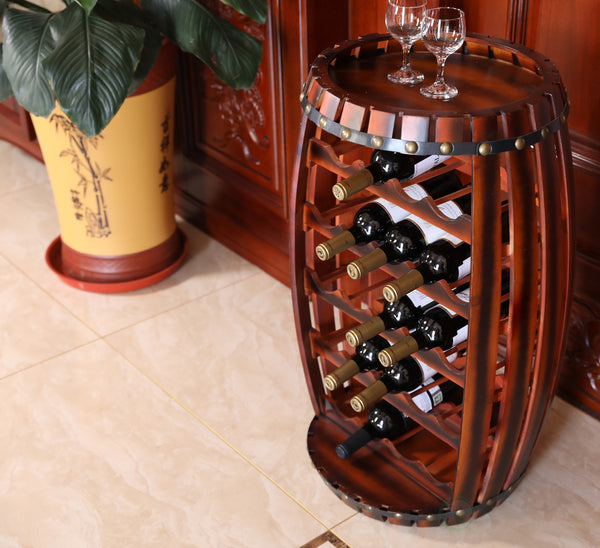 Large Wooden Barrel Shaped 23 Bottle Wine Rack QI003284L-Wine Bottle Holders-The Wine Cooler Club