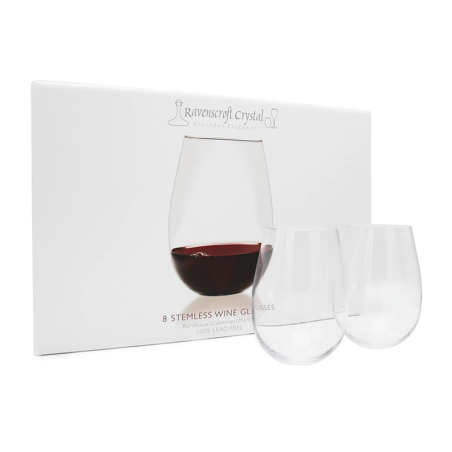 Ravenscroft Stemless Bordeaux/Cabernet/Merlot Glass (Set of 8) with Free Microfiber Cleaning Cloth SL-79