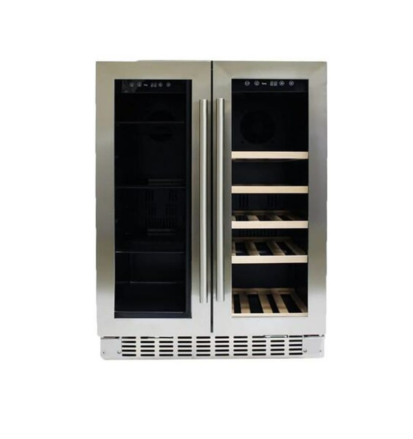 Azure 24 Inch Built-In Dual Zone Beverage and Wine Center with 58-Can Capacity, 15-Bottle Capacity, French Door Swing-Wine Coolers-The Wine Cooler Club
