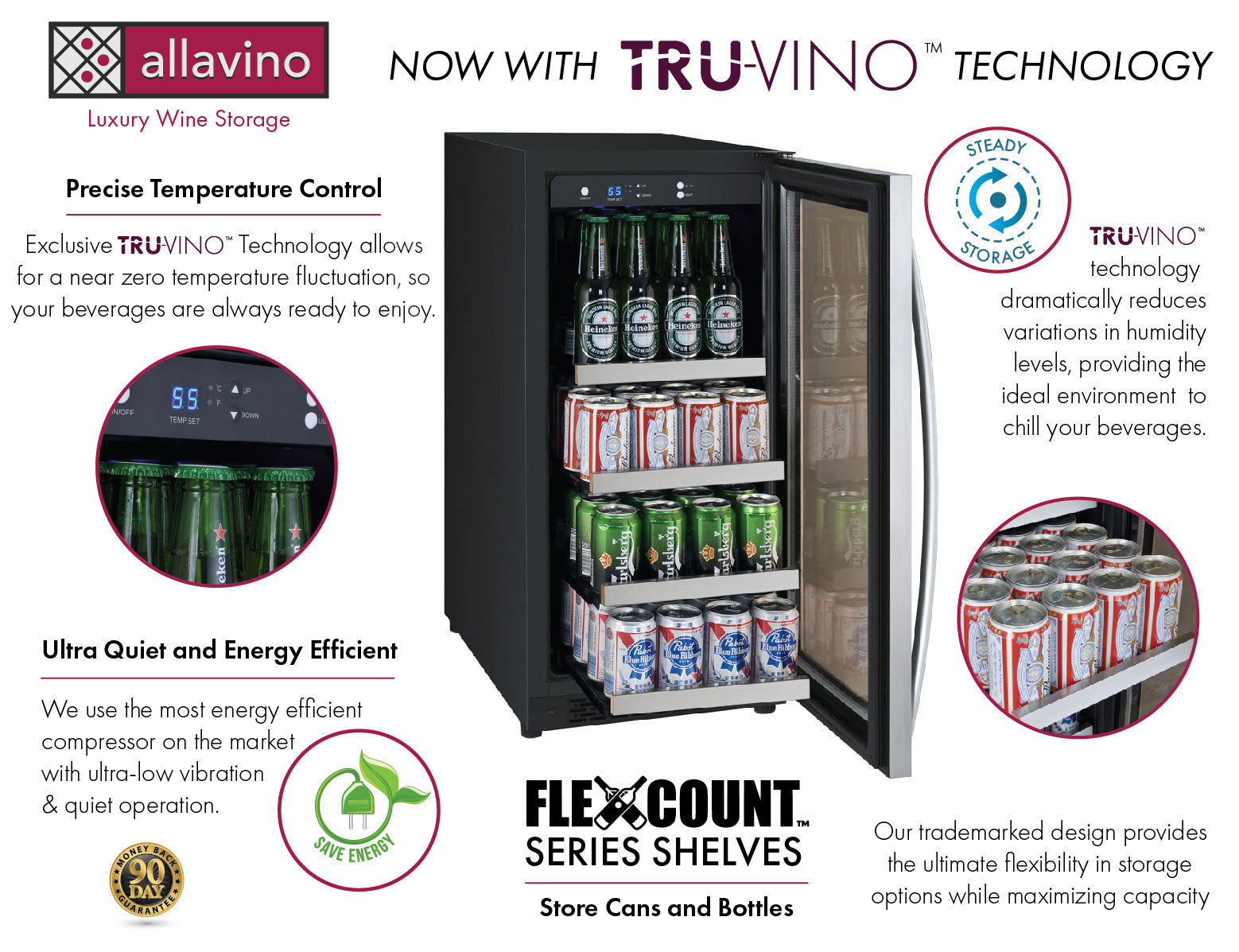 15" Wide FlexCount II Tru-Vino Stainless Steel Left and Right Hinge Beverage Center-Wine Coolers-The Wine Cooler Club