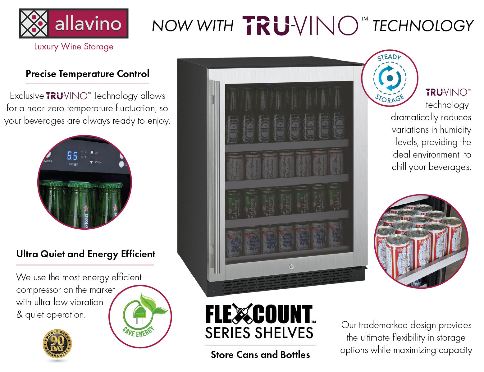 24" Wide FlexCount II Tru-Vino Stainless Steel Left and Right Hinge Beverage Center - AO VSBC24-SL20, AO VSBC24-SR20-Wine Coolers-The Wine Cooler Club