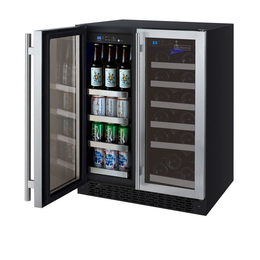 24" Wide FlexCount II Tru-Vino 18 Bottle/66 Cans Dual Zone Stainless Steel Wine Refrigerator/Beverage Center - AO VSWB-2SF20-Wine Coolers-The Wine Cooler Club