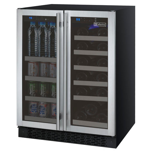 24" Wide FlexCount II Tru-Vino 18 Bottle/66 Cans Dual Zone Stainless Steel Wine Refrigerator/Beverage Center - AO VSWB-2SF20-Wine Coolers-The Wine Cooler Club