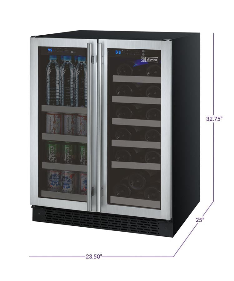 24" Wide FlexCount II Tru-Vino 18 Bottle/66 Cans Dual Zone Stainless Steel Wine Refrigerator/Beverage Center - AO VSWB-2SF20-Wine Coolers-The Wine Cooler Club