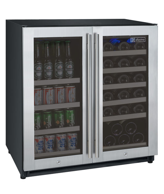 30" Wide FlexCount II Tru-Vino 30 Bottle/88 Can Dual Zone Stainless Steel Built-In Wine Refrigerator/Beverage Center - AO VSWB30-2SF20-Wine Coolers-The Wine Cooler Club