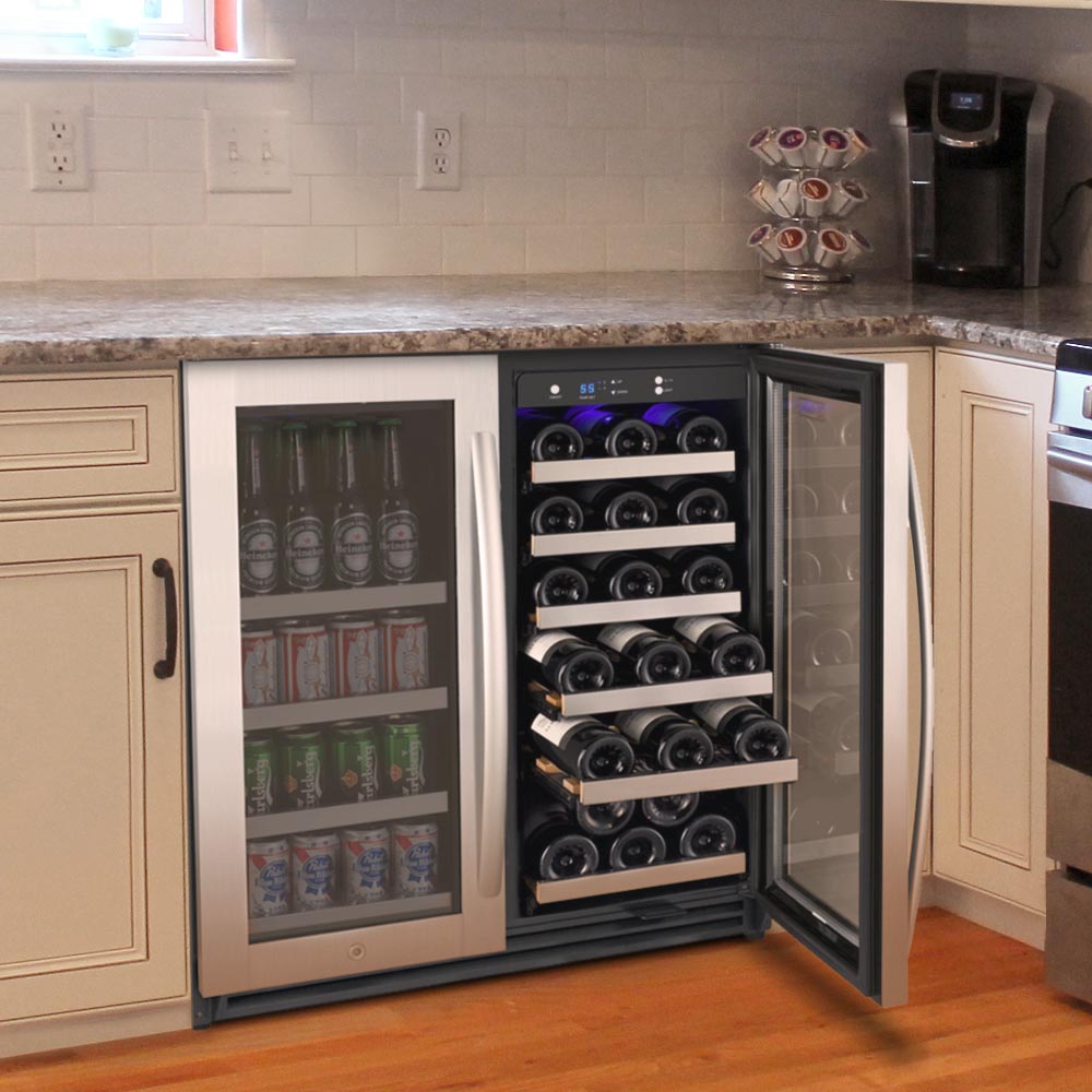 30" Wide FlexCount II Tru-Vino 30 Bottle/88 Can Dual Zone Stainless Steel Built-In Wine Refrigerator/Beverage Center - AO VSWB30-2SF20-Wine Coolers-The Wine Cooler Club