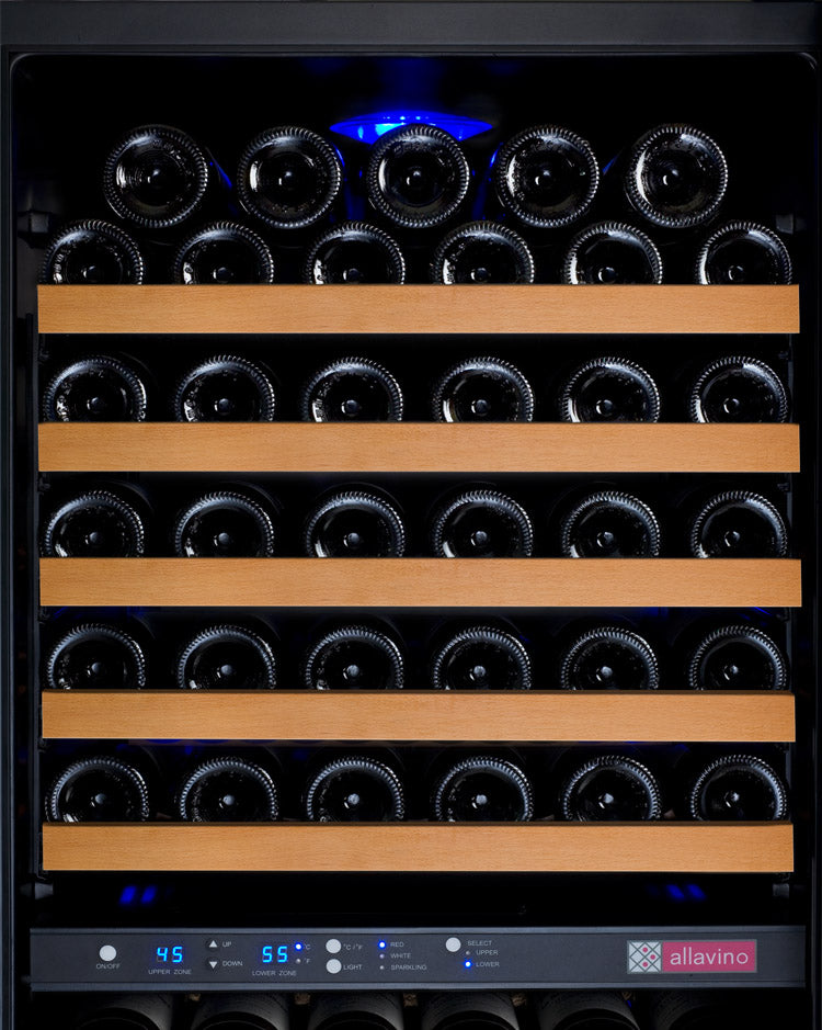 24" Wide FlexCount II Tru-Vino 172 Bottle Dual Zone Black Left Hinge Wine Refrigerator - AO VSWR172-2BL20, AO VSWR172-2BR20-Wine Coolers-The Wine Cooler Club