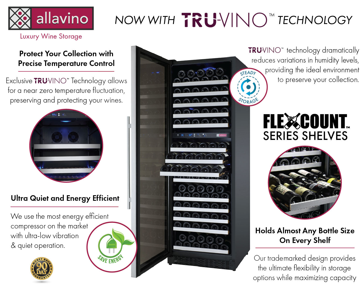 24" Wide FlexCount II Tru-Vino 172 Bottle Dual Zone Stainless Steel Left and Right Hinge Wine Refrigerator-Wine Coolers-The Wine Cooler Club