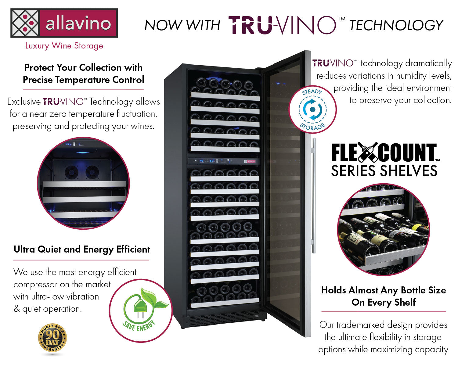 24" Wide FlexCount II Tru-Vino 172 Bottle Dual Zone Stainless Steel Left Hinge Wine Refrigerator - AO YHWR172-2SL20, AO YHWR172-2SR20-Wine Coolers-The Wine Cooler Club
