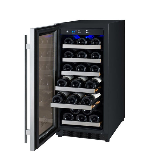 15" Wide FlexCount II Tru-Vino 30 Bottle Single Zone Stainless Steel Left Hinge Wine Refrigerator- AO VSWR30-1SL20-Wine Coolers-The Wine Cooler Club