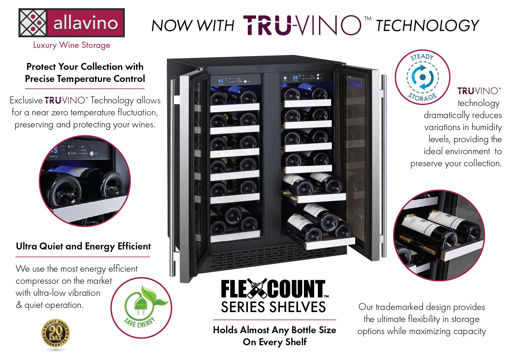 24" Wide FlexCount II Tru-Vino 36 Bottle Dual Zone Stainless Steel Wine Refrigerator - AO VSWR36-2SF20-Wine Coolers-The Wine Cooler Club