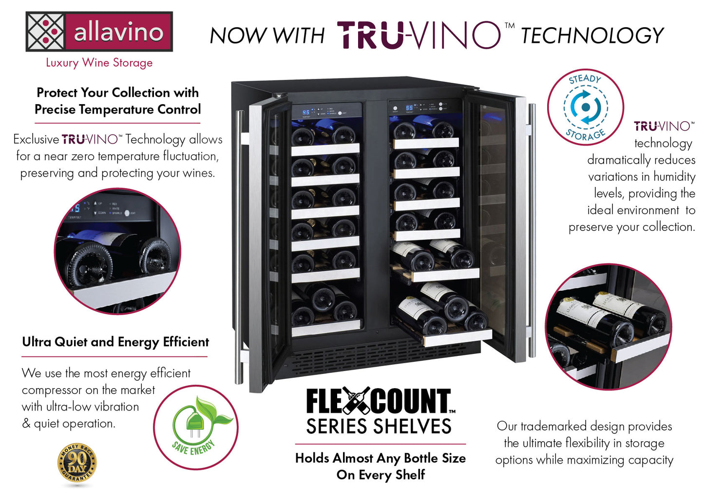 24" Wide FlexCount II Tru-Vino 36 Bottle Dual Zone Stainless Steel Wine Refrigerator - AO VSWR36-2SF20-Wine Coolers-The Wine Cooler Club