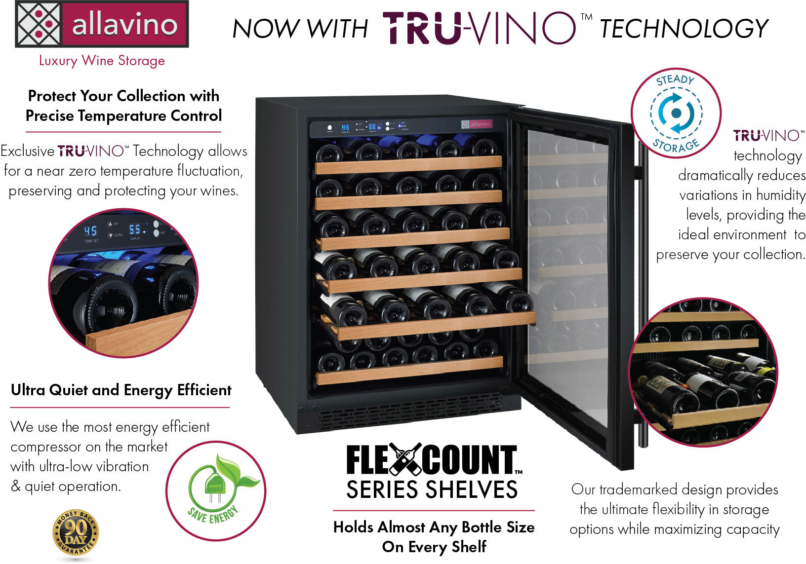 47" Wide FlexCount II Tru-Vino 112 Bottle Dual Zone Black Side-by-Side Wine Refrigerator - BF 2X-VSWR56-1B20-Wine Coolers-The Wine Cooler Club