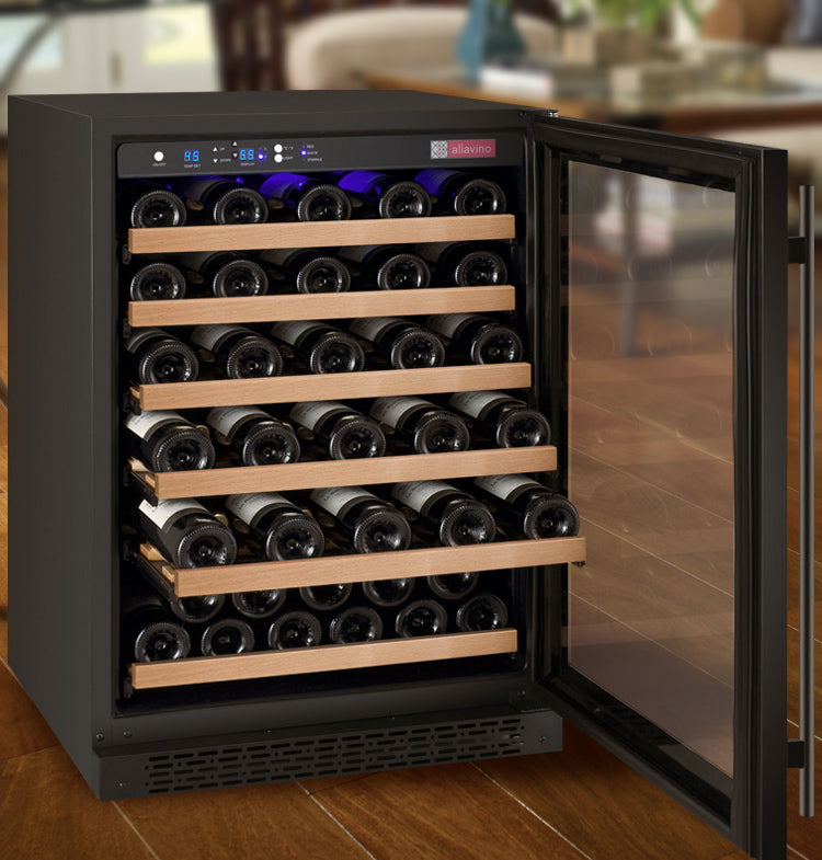 24" Wide FlexCount II Tru-Vino 56 Bottle Single Zone Black Left and Right Hinge Wine Refrigerator - AO VSWR56-1BL20, AO VSWR56-1BR20-Wine Coolers-The Wine Cooler Club