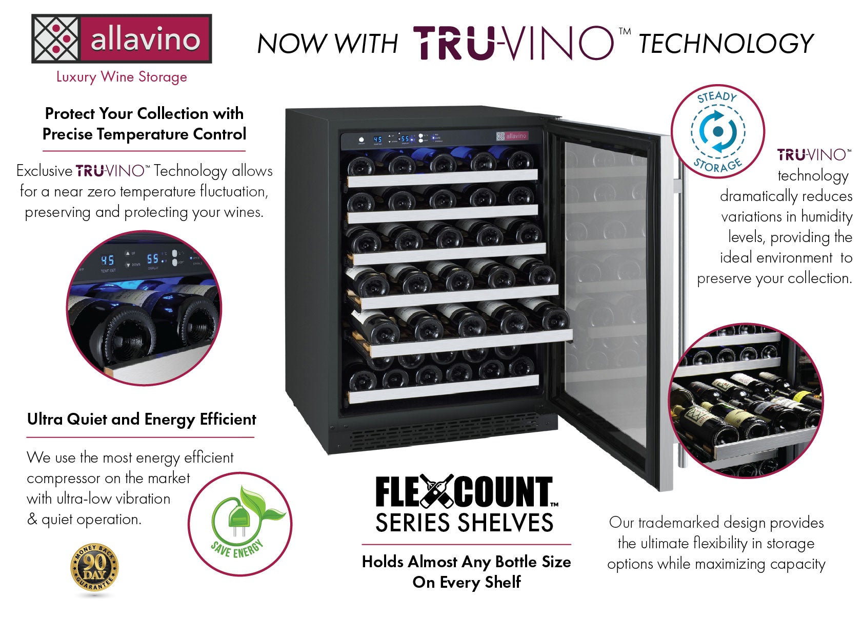 47" Wide FlexCount II Tru-Vino 112 Bottle Three Zone Stainless Steel Side-by-Side Wine Refrigerator - BF 3Z-VSWR5656-S20-Wine Coolers-The Wine Cooler Club