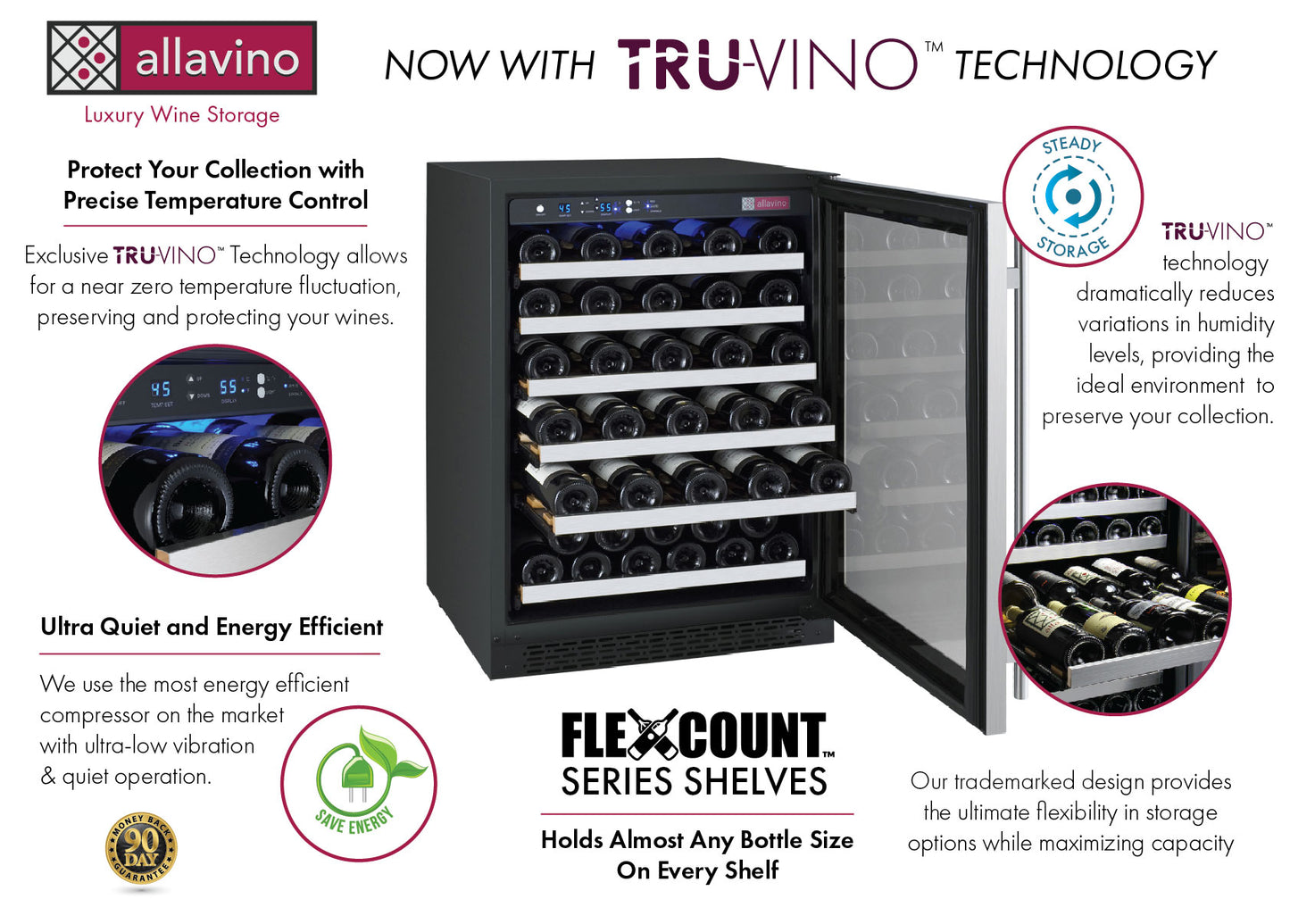 47" Wide FlexCount II Tru-Vino 112 Bottle Dual-Zone Stainless Steel Side-by-Side Wine Refrigerator - BF 2X-VSWR56-1S20-Wine Coolers-The Wine Cooler Club