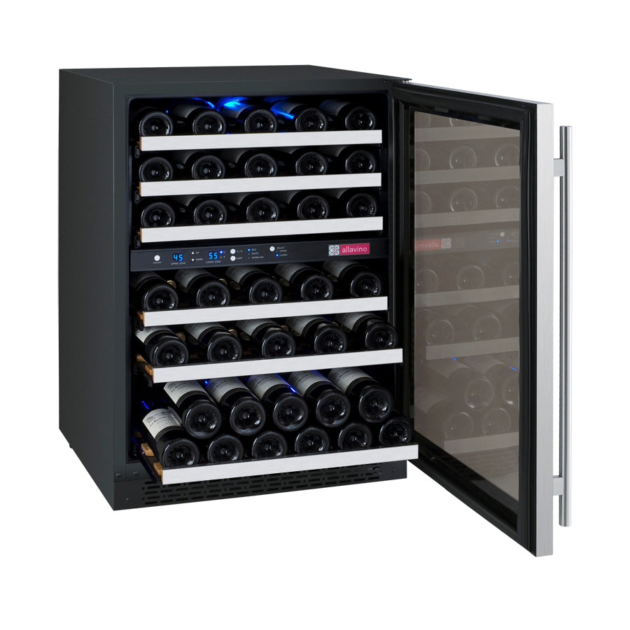 24" Wide FlexCount II Tru-Vino 56 Bottle Dual Zone Stainless Steel Left and Right Hinge Wine Refrigerator-Wine Coolers-The Wine Cooler Club