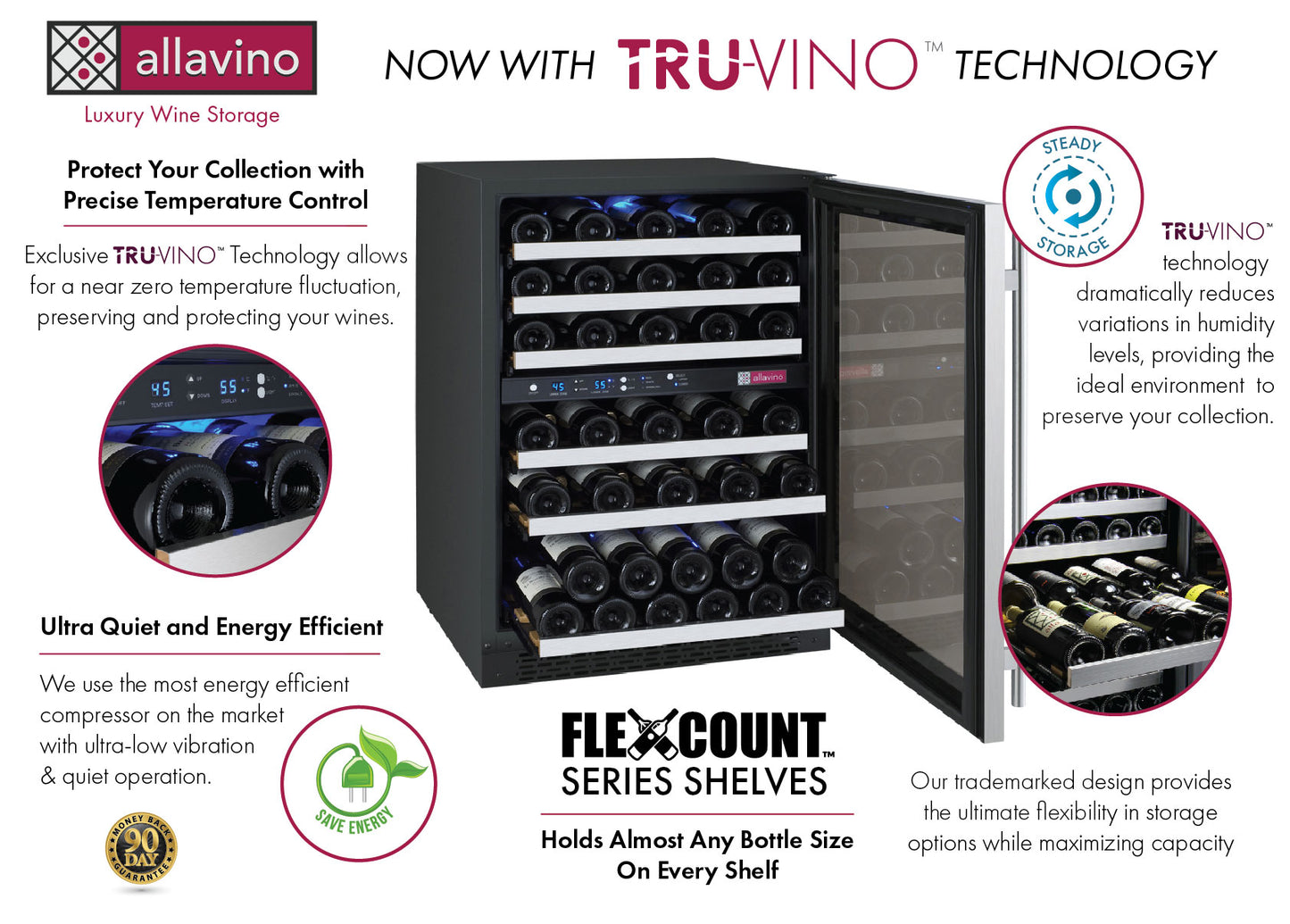 47" Wide FlexCount II Tru-Vino 112 Bottle Four Zone Stainless Steel Side-by-Side Wine Refrigerator - BF 2X-VSWR56-2S20-Wine Coolers-The Wine Cooler Club