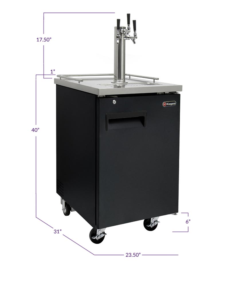 24" Wide Kombucha Triple Tap Black Commercial Kegerator-Kegerators-The Wine Cooler Club