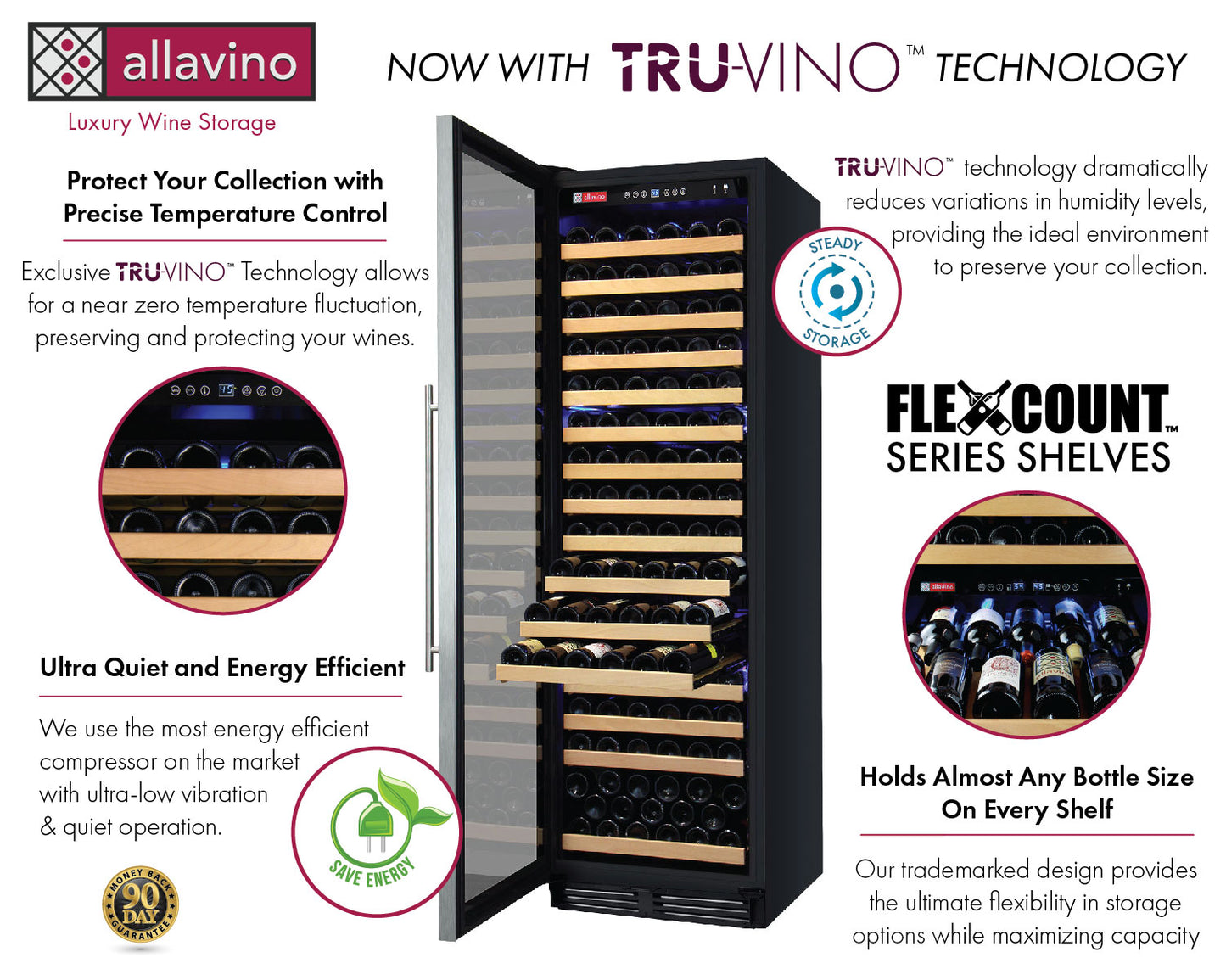 24" Wide FlexCount Classic II Tru-Vino 174 Bottle Single Zone Stainless Steel Left and Right Hinge Wine Refrigerator-Wine Coolers-The Wine Cooler Club