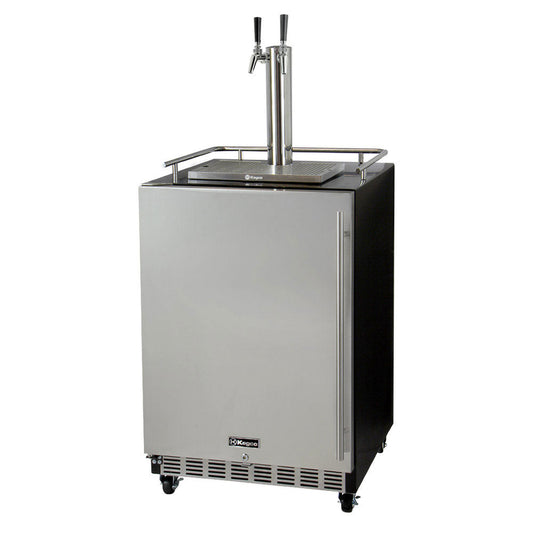 24" Wide Dual Tap Stainless Steel Commercial Built-In Left Hinge Kegerator with Kit-Kegerators-The Wine Cooler Club