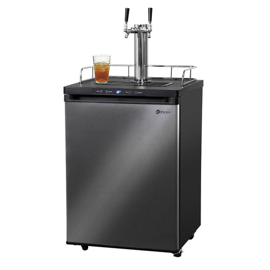 24" Wide Kombucha Dual Tap Black Stainless Steel Kegerator-Kegerators-The Wine Cooler Club