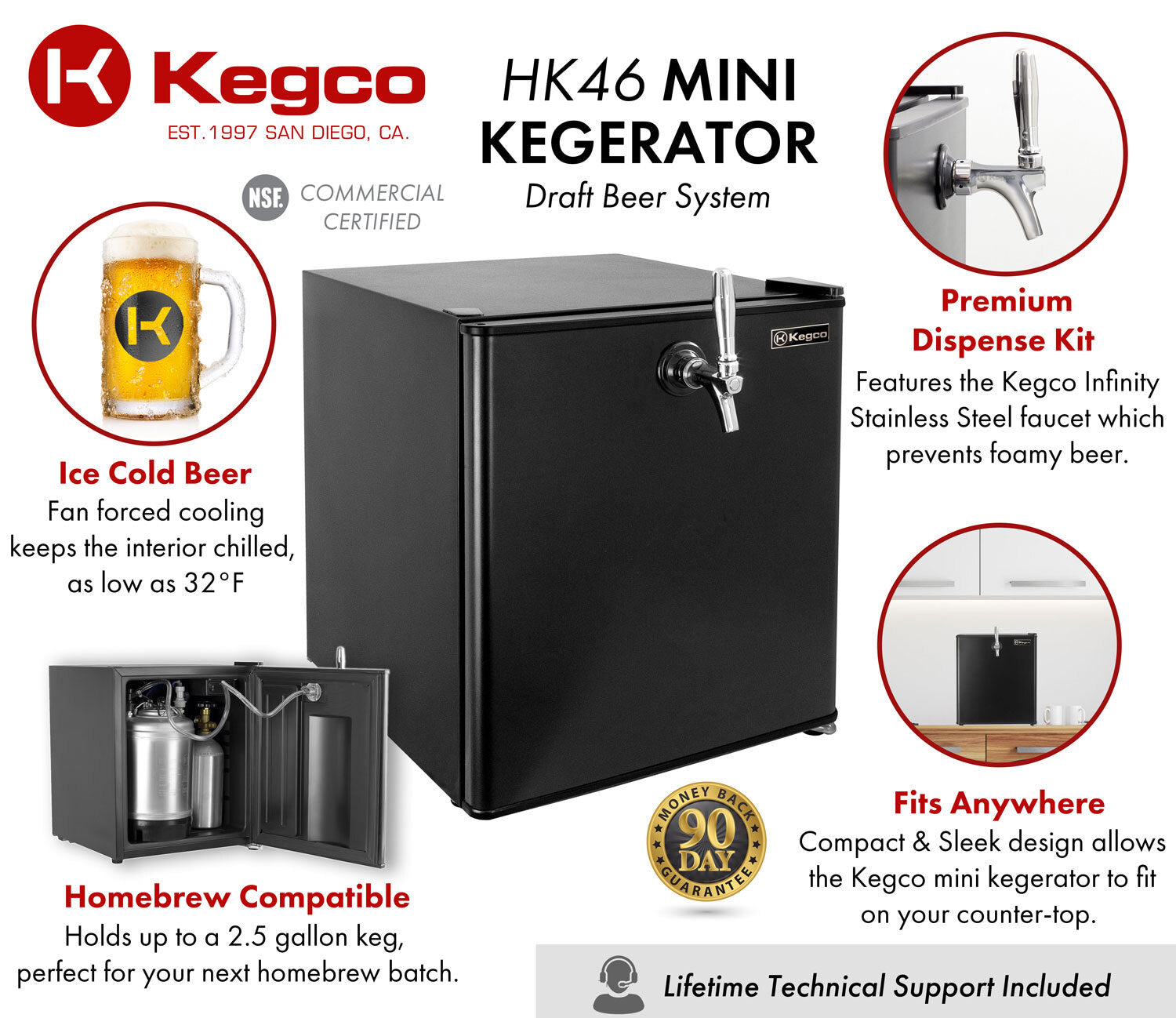 17" Wide Draft Beer Single Tap Black Commercial/Residential Mini Kegerator-Kegerators-The Wine Cooler Club