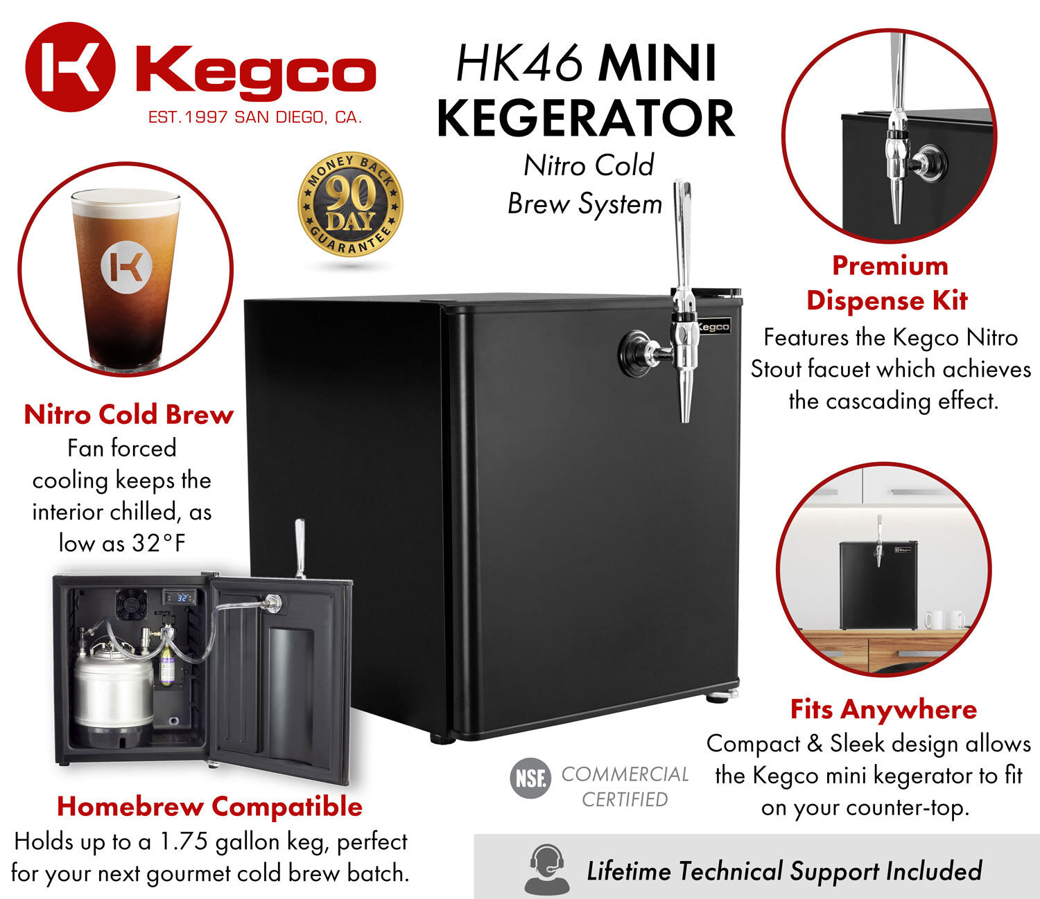17" Wide Cold Brew Coffee Single Tap Black Mini Kegerator-Kegerators-The Wine Cooler Club