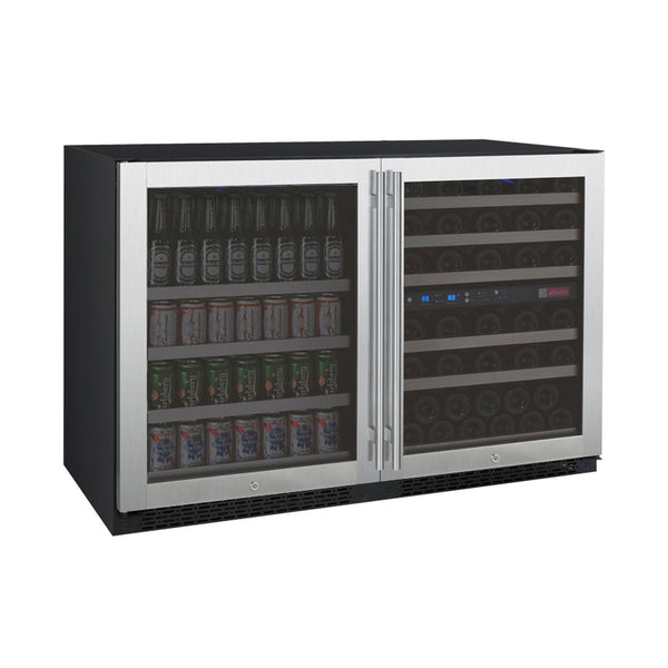47 Wide FlexCount II Tru-Vino 56 Bottle/124 Can Stainless Steel Side-by-Side Wine Refrigerator/Beverage Center - BF 3Z-VSWB24-3S20-Wine Coolers-The Wine Cooler Club