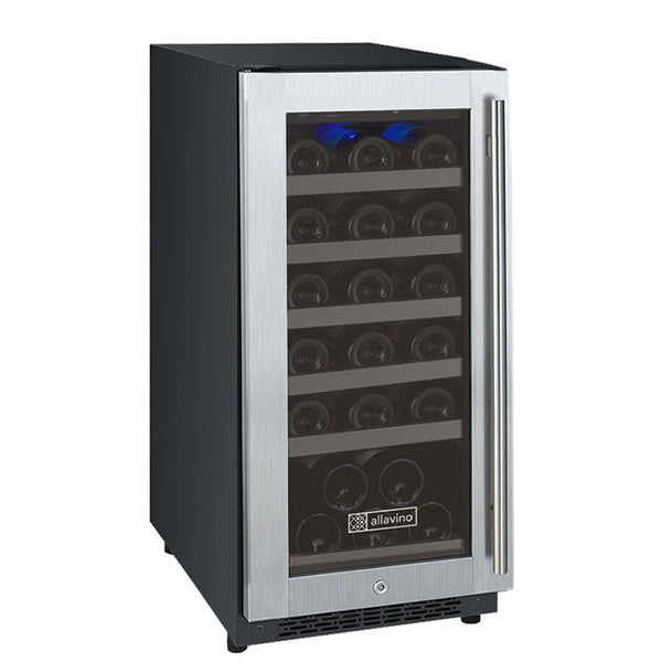 15 Wide FlexCount II Tru-Vino 30 Bottle Single Zone Stainless Steel Left Hinge Wine Refrigerator- AO VSWR30-1SL20-Wine Coolers-The Wine Cooler Club