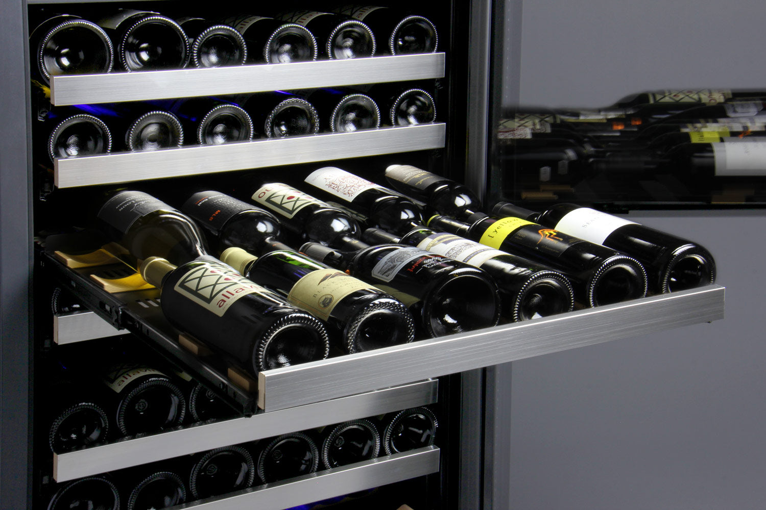 24" Wide FlexCount II Tru-Vino 172 Bottle Dual Zone Stainless Steel Left and Right Hinge Wine Refrigerator-Wine Coolers-The Wine Cooler Club