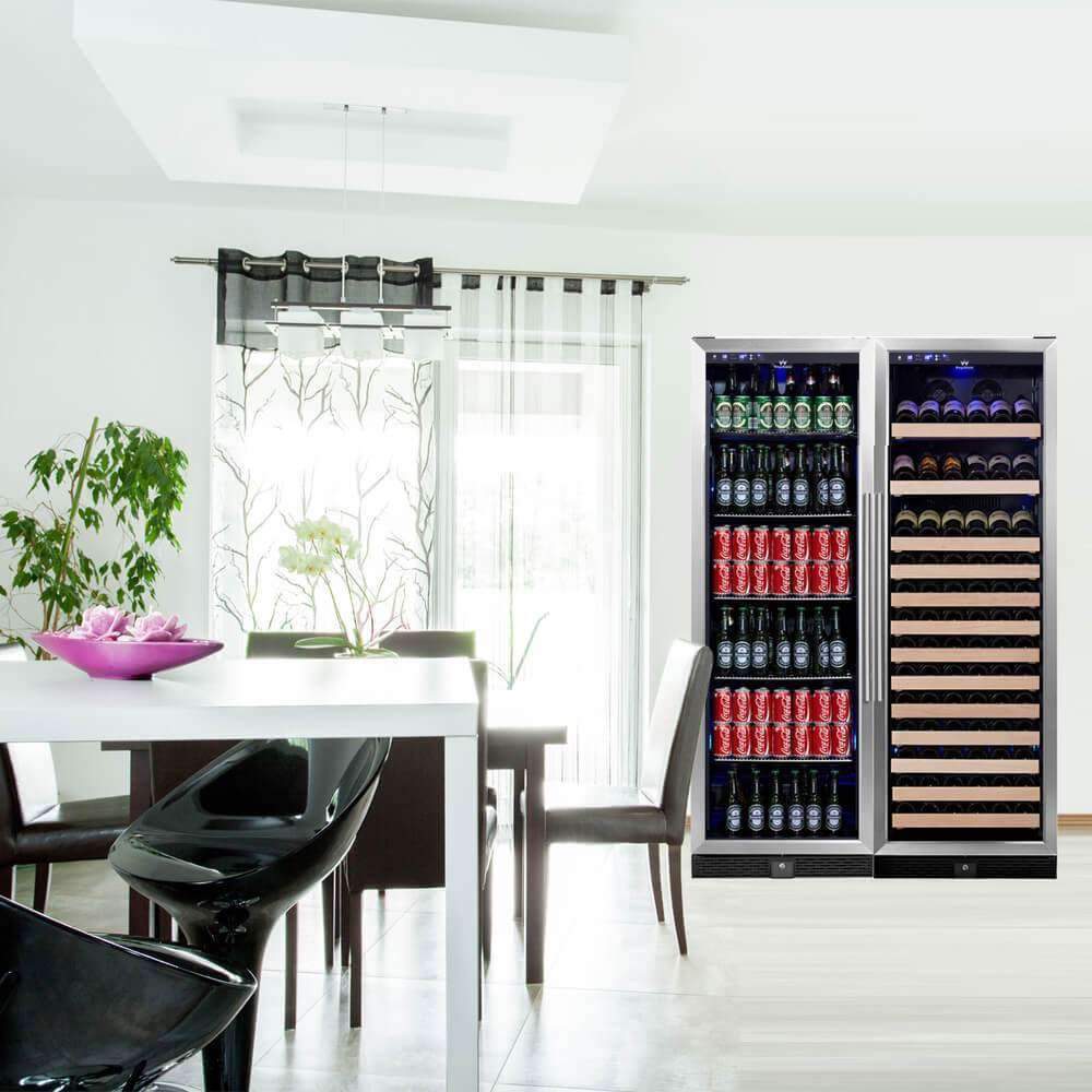Kingsbottle 72" Large Wine And Beverage Cooler Drinks Combo With Clear Door KBU170BW2-FG-Wine and Beverage Fridges-The Wine Cooler Club