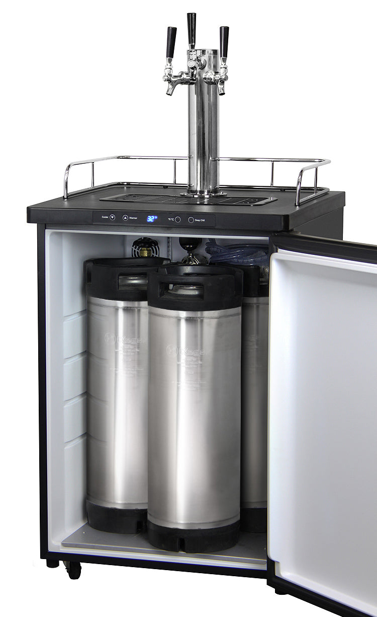 24" Wide Homebrew Triple Tap Black Digital Kegerator-Kegerators-The Wine Cooler Club