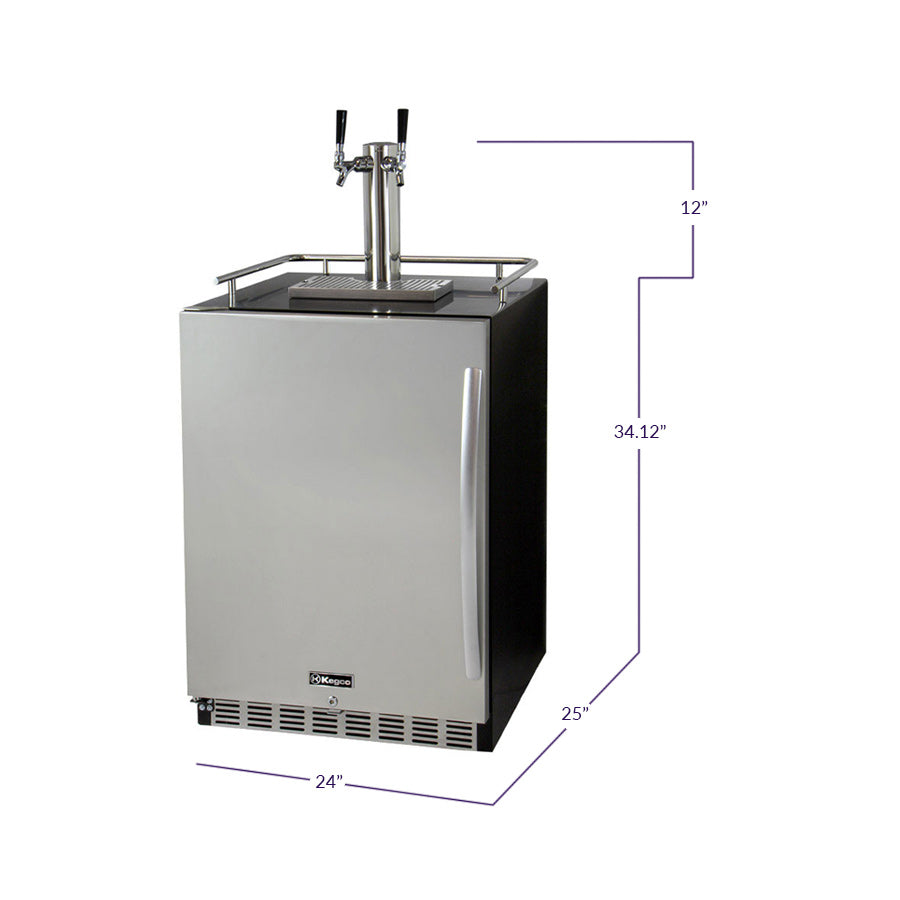 24" Wide Dual Tap Stainless Steel Built-In Left Hinge Kegerator with Kit-Kegerators-The Wine Cooler Club